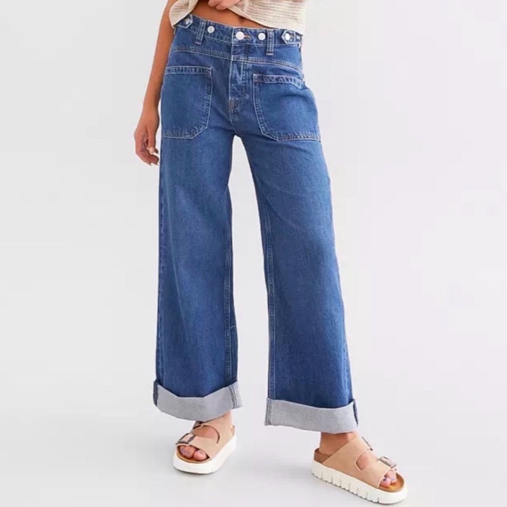 We The Free Palmer Wide-Leg Jeans with Adjustable Waist, Size 27, EUC